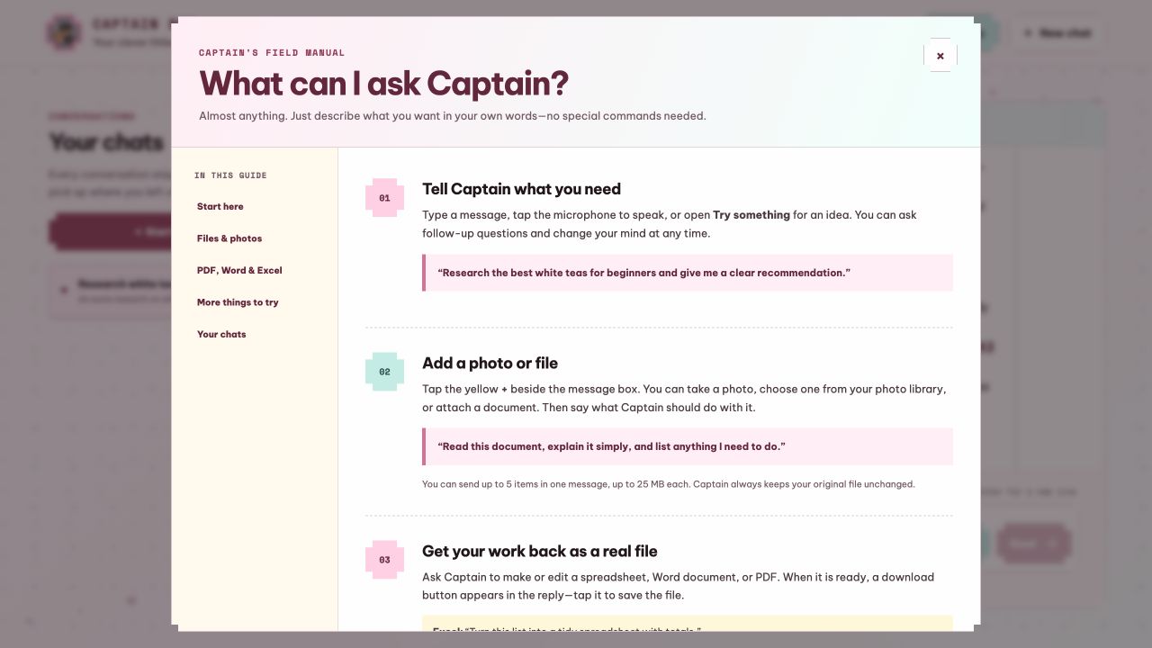 The plain-language help guide inside an Idea Temple agent